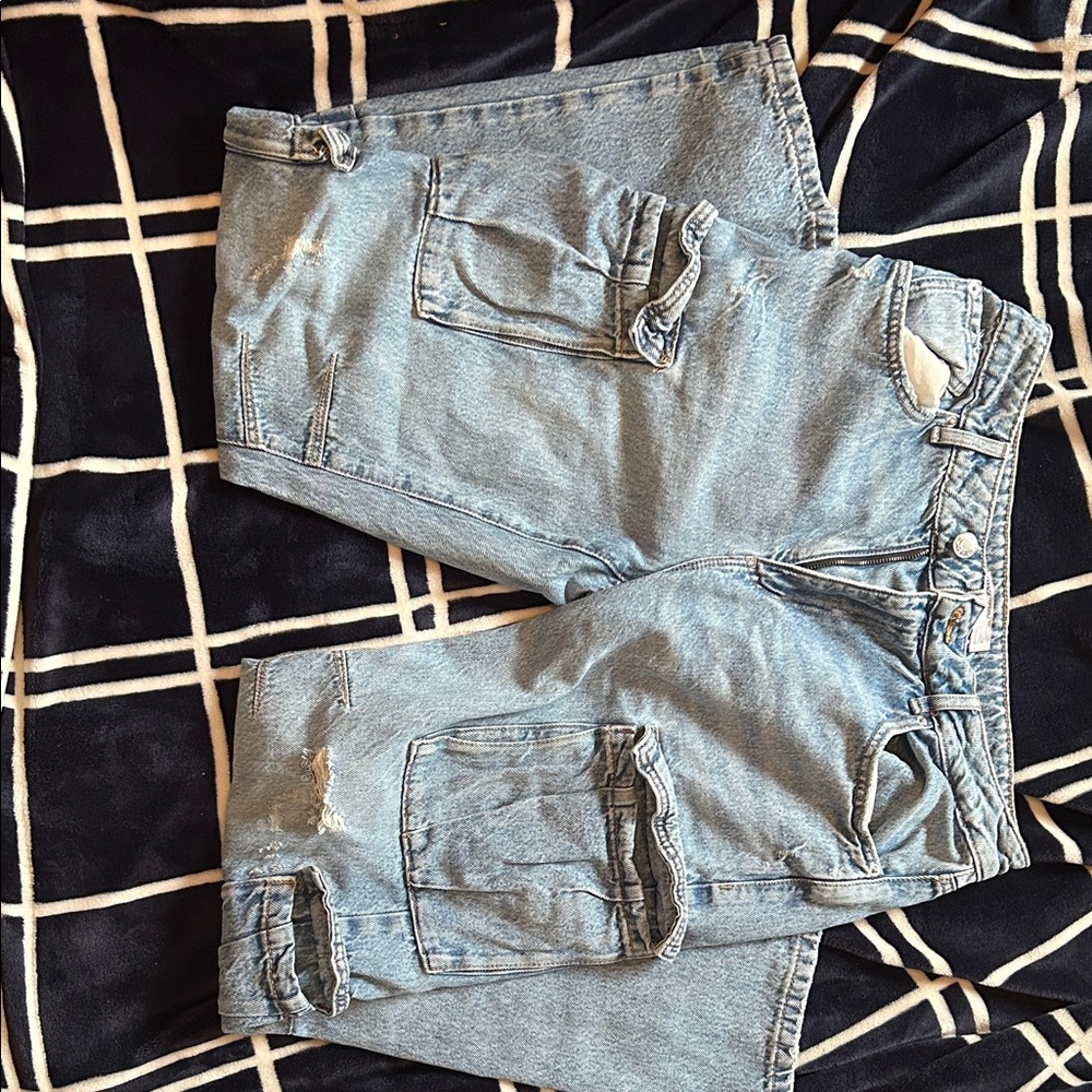 Garage Women's High-Rise Light Blue Distressed Cargo Jeans